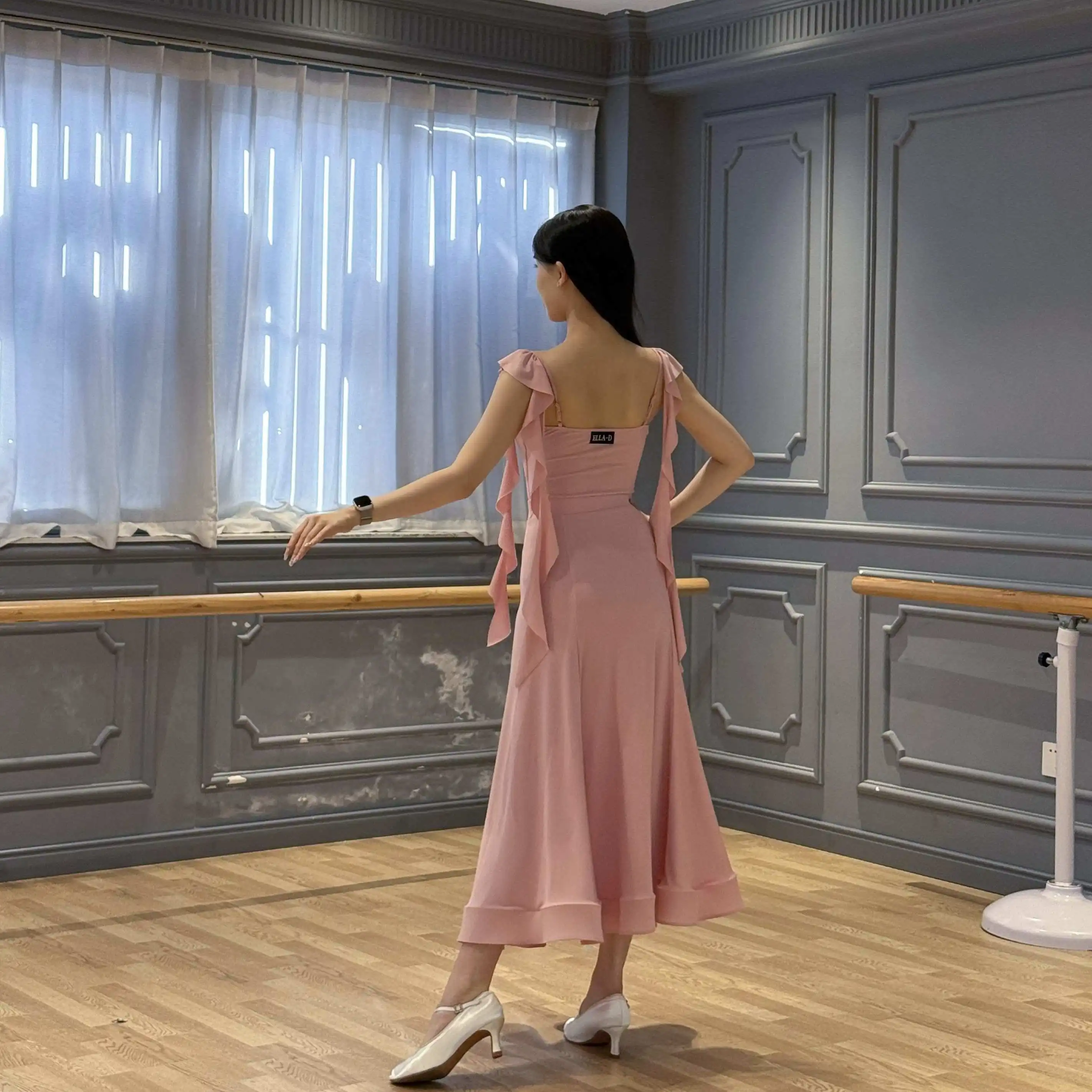 여름 왈츠 볼룸 댄스 복장 여성 댄스 복장 핑크 탑 스커트 연습 의류 공연 연습 복장