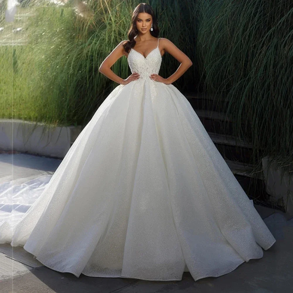 Off Shoulder Sleeveless Exquisite Appliques A-Line Fluffy Mopping Wedding Dresses 2024 Classic Princess Bridal Gown Customized