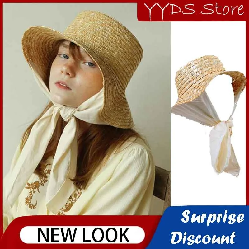 Children's Sun Protection Straw Hat French Raffia Strap Foldable Straw Hat Girls Hepburn Wind Large Brim Anti-UV Sun Straw Hat