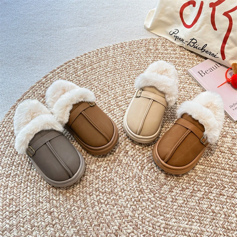 

2025 Fashion Women Fluffy Slippers for Winter Indoor EVA Thick Sole Anti-Slip Warm Casual Cotton Unisex Slippers