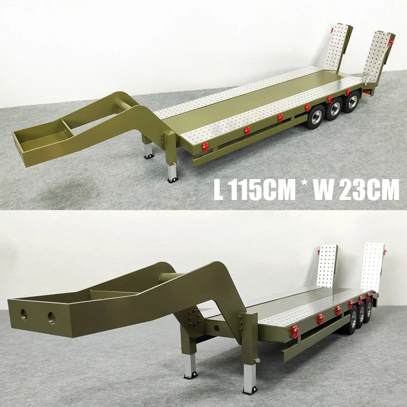 3 Axle Metal Trailer Suitable for 1/14 1/12 RC Tractor Truck Model High Low Board Tractor Adapter Trailer Adult Toy Customizatio