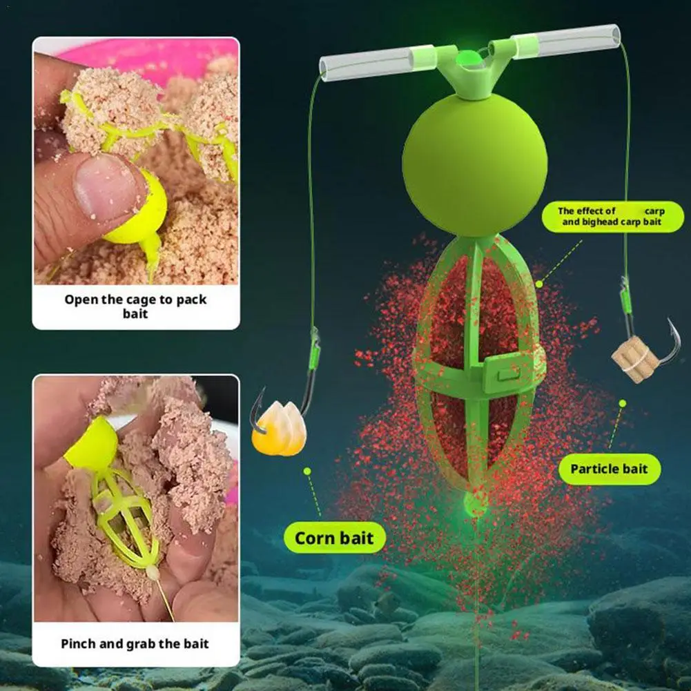 Jaula para cebo de pesca inferior, gancho doble para cebo en polvo, gránulos, lombrices de maíz, accesorios para aparejos de pesca, 1 Uds.
