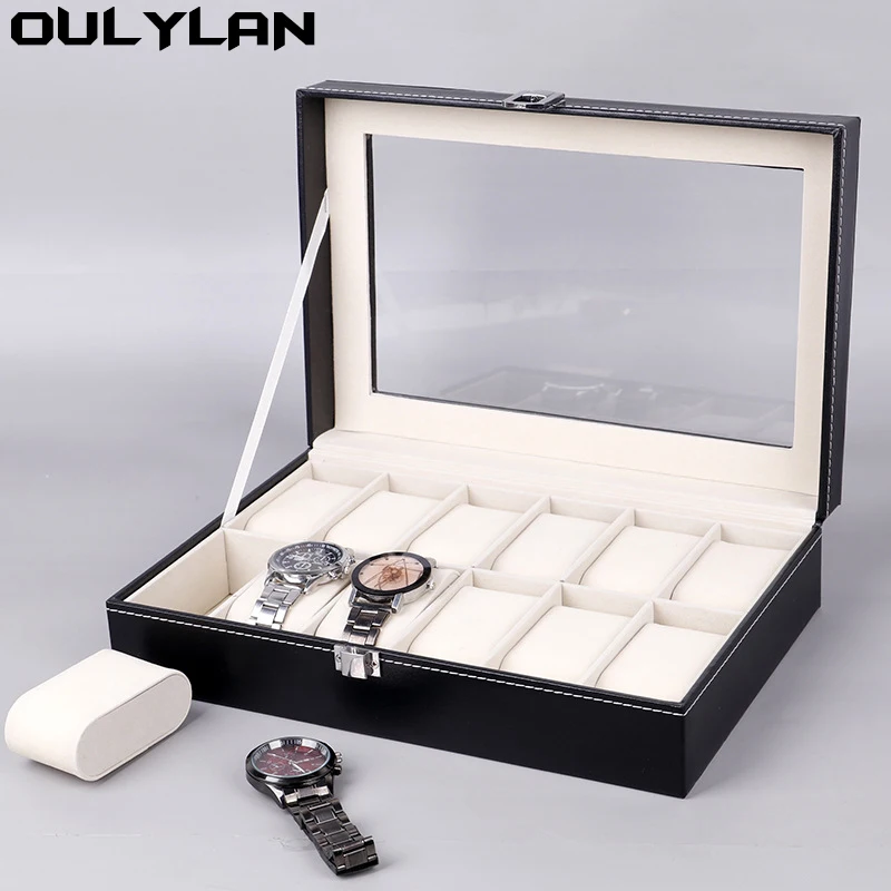 PU Leather Watch Storage Box with 6 10 12 Slot Exquisite Large Capacity Transparent Sunroof Watch Display Case Organizer