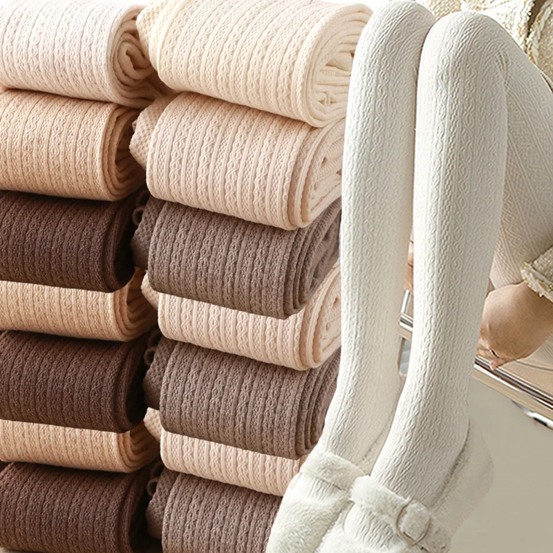 

Autumn and Winter Fried Dough Twists Pattern Plush Pantyhose Japanese Slightly Pressed Thin and Thick Warm Knitting Leggings
