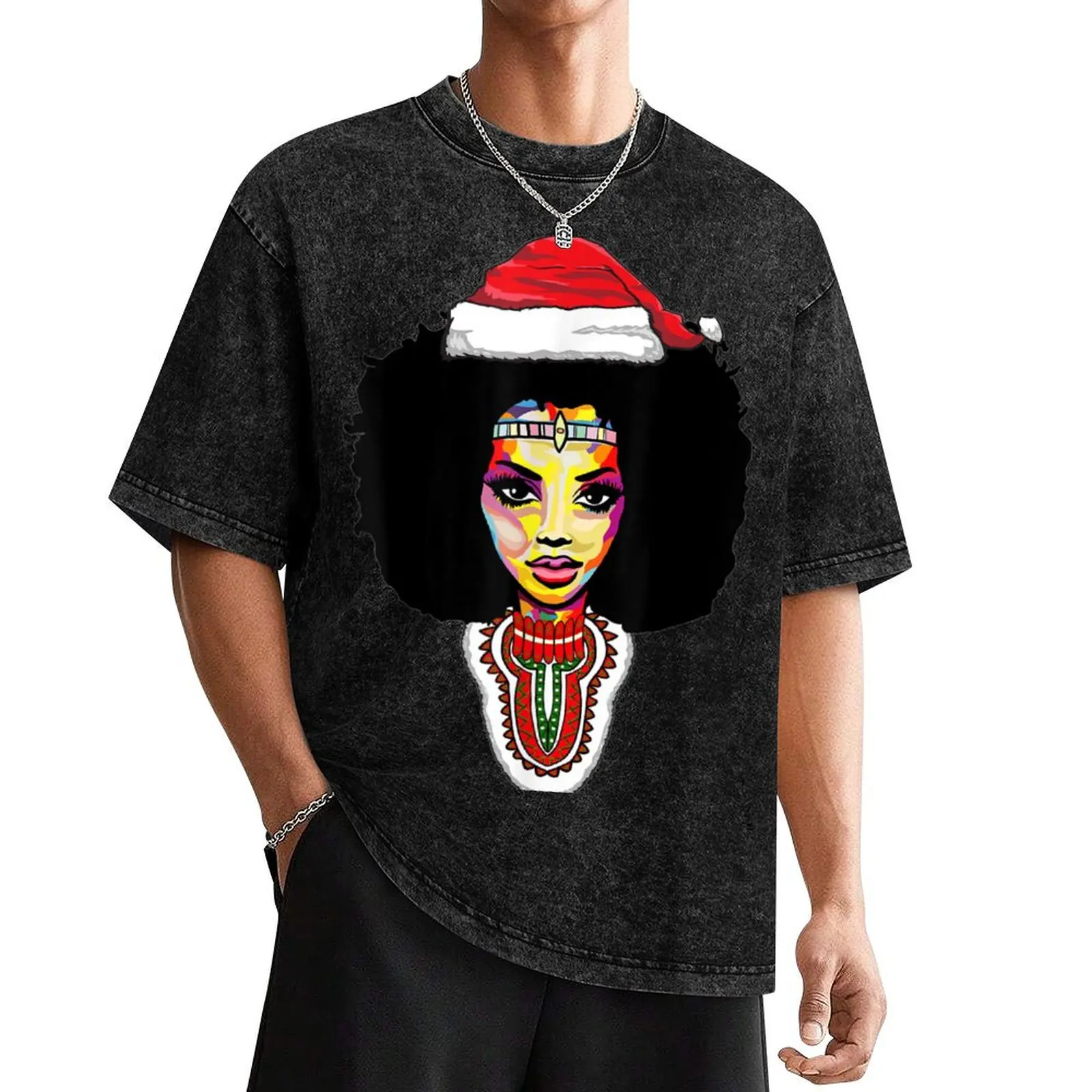 

Santa African American Christmas Shirts for Women Melanin T-Shirt man clothes customs summer tops men tshirt