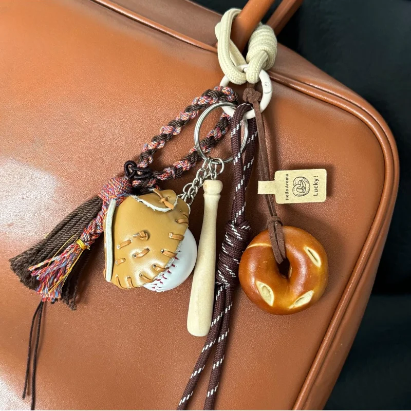 Alkali Water Bread Pendant Handmade Fashionable Bag Pendant Bagel Baseball Woven Rope Keychain Home Decoration Birthday Gift