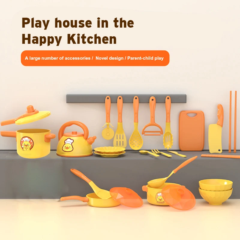 Little Yellow Duck Cucina Playhouse Giocattolo per bambini Mini set Simulazione di cottura Utensili da cucina per ragazze e ragazzi dai 3 anni in su