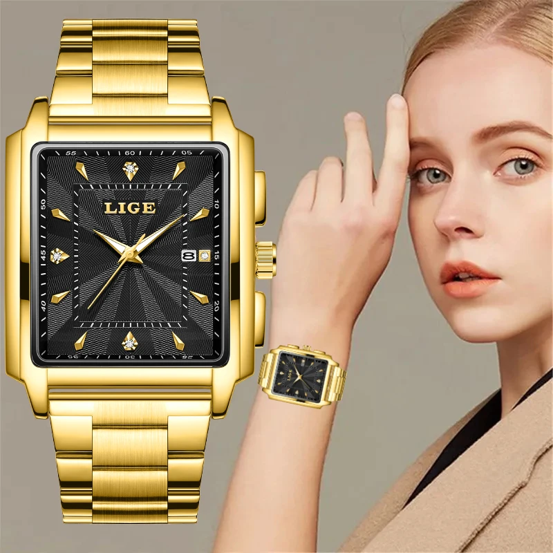 LIGE-Reloj de pulsera de cuarzo para mujer, accesorio de marca de lujo, resistente al agua, 2024