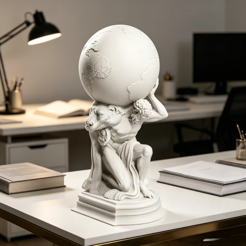 Hercules Holding Globe Plaster Statue, Mythical Figure Desk Ornament, Creative Art Sculpture, Aesthetic Room Home Decor