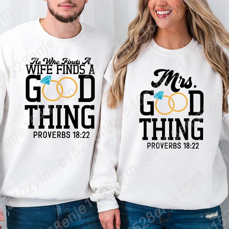 He Who Finds A Wife Finds A Good Thing Pullover Matching Couples Pure Color Tops His & Her Sweatshirt Soft Long Sleeve Pullovers