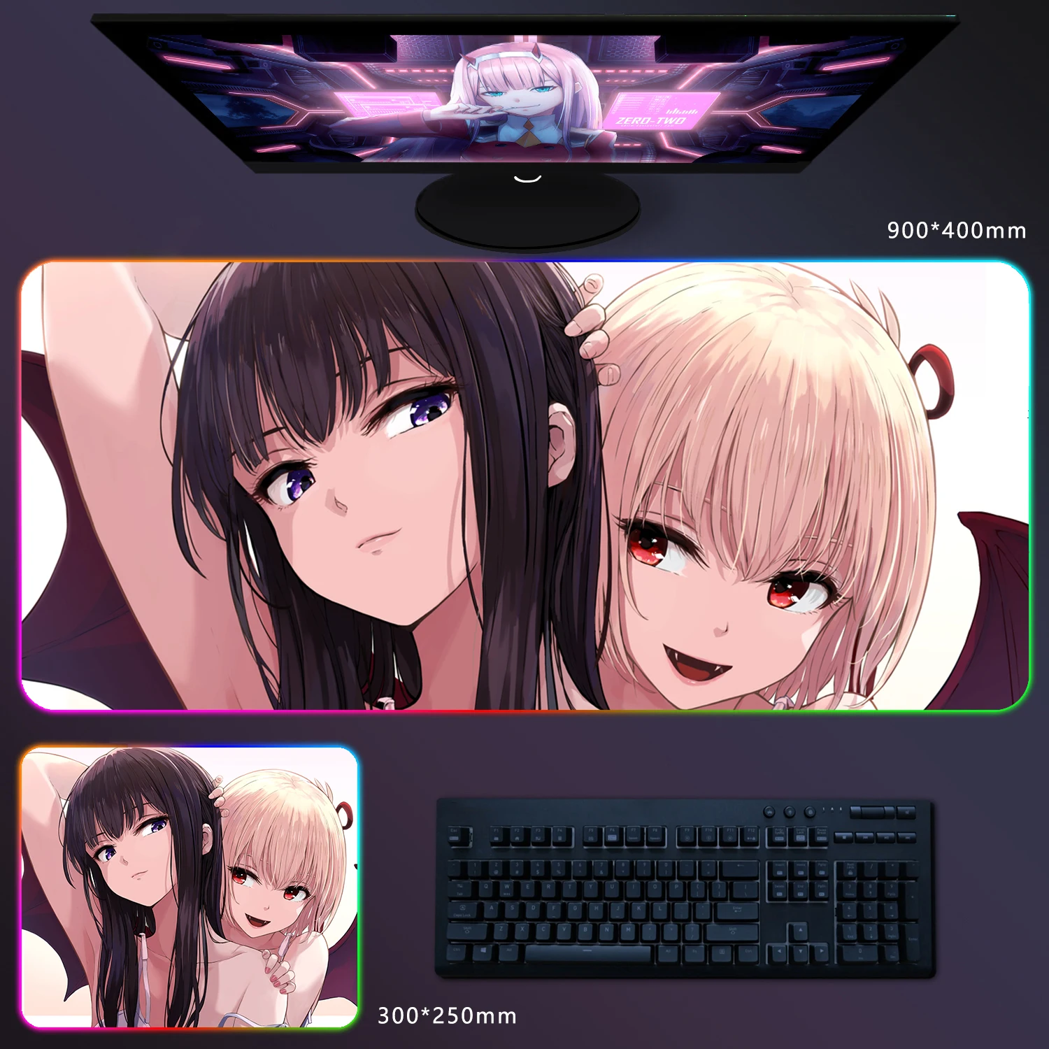 RGB Glow Mouse Pad Lycoris Recoil Anime Gaming Mousepad Gamer Large LED Rubber Table Mat Laptop Desktop Game Mats Carpet