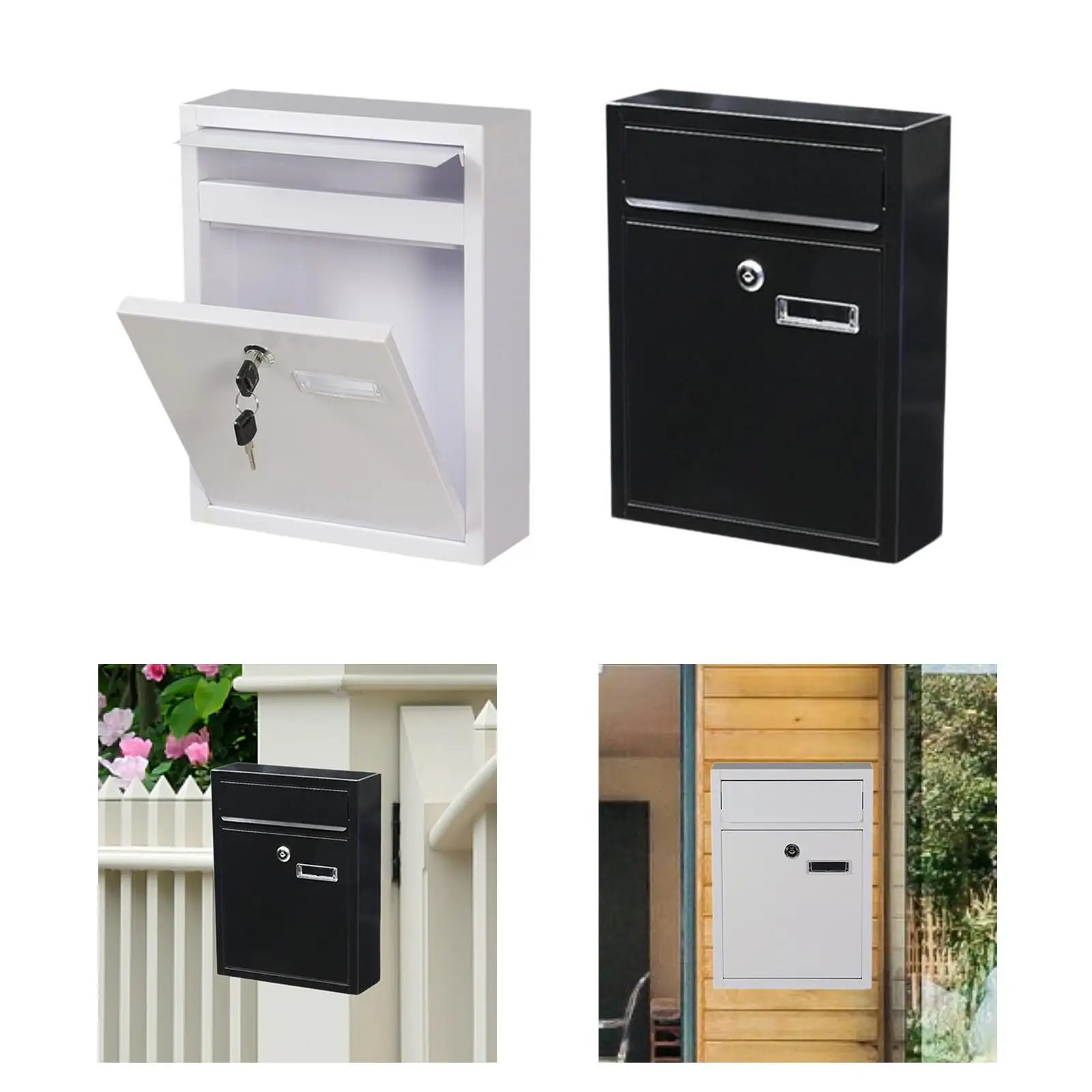 Outdoor Lockable Mailbox Wall Mounted for House Front Porch Iron Letter Slot Box for Newspaper Magazine Storage