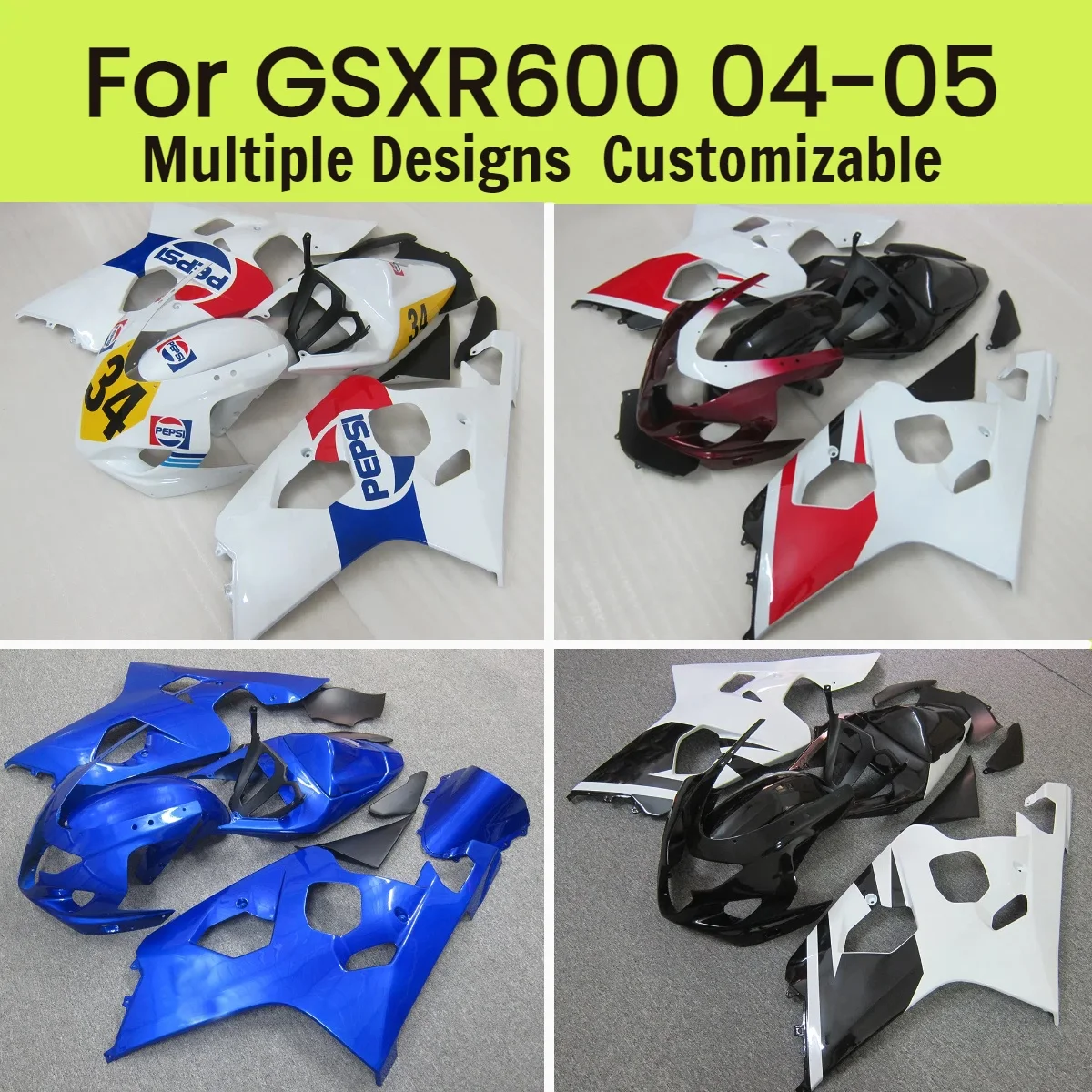 

Обтекатели кузова мотоцикла GSXR 600 750 2004 2005, настраиваемые аксессуары, комплект обтекателей для GSXR600 GSXR750 04 05