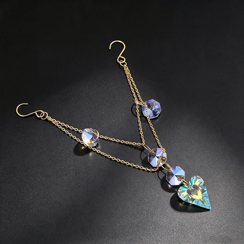 Crystal Sun Catcher - 우아한 금색 체인 하트 크리스탈 선캐처,