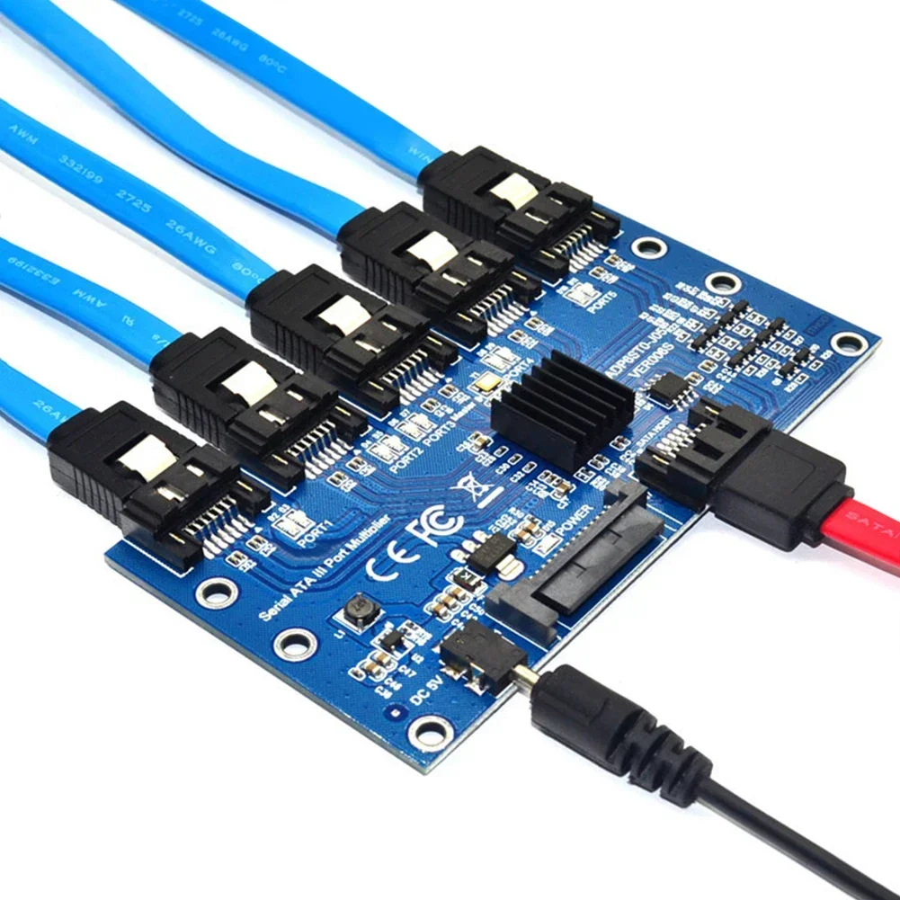 

1 to 5 Port SATA Adapter Card SATA 3.0 6Gbps PM Expansion Card Multiplier SATA Port Riser Card Adapter for HDD Computer