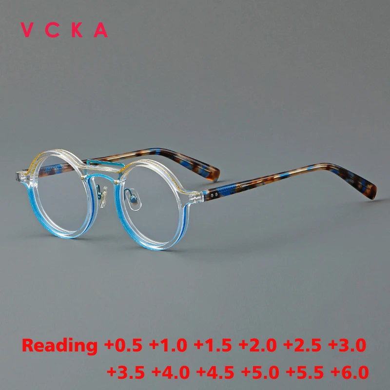 

VCKA Handmade Acetate Fashion Reading Glasses Frame Men Women Optical Anti-blue Discolor Prescription Eyeglasses +0.50 to +6.0