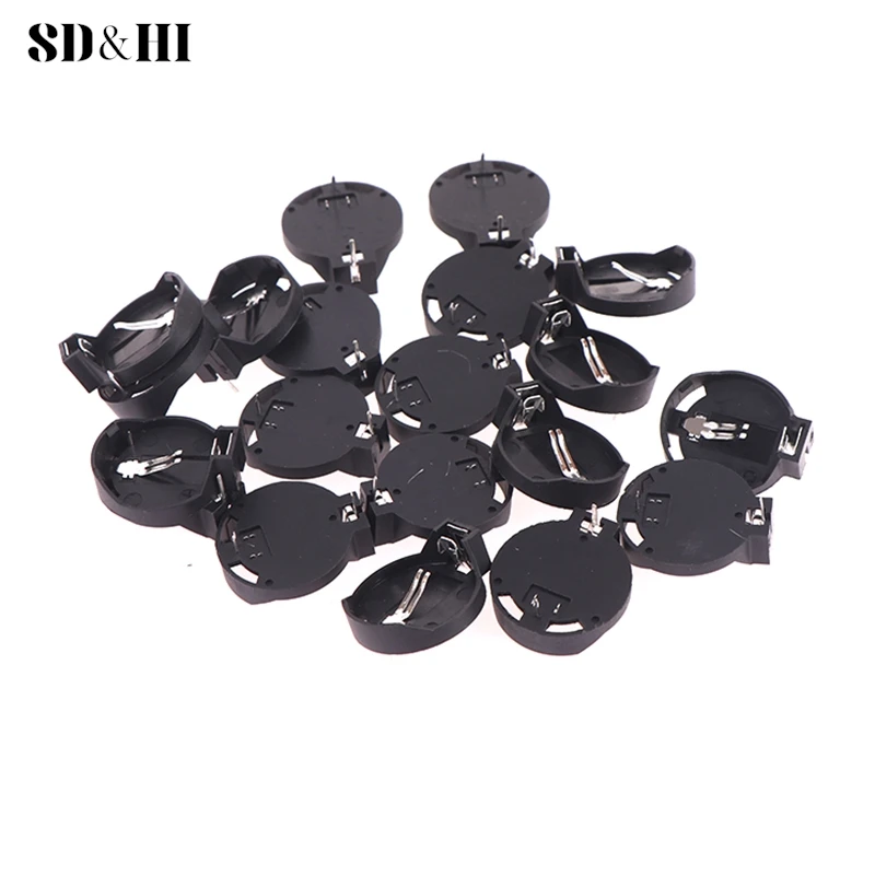 20pcs CR2032 Battery Holder Coin Cell Holder Box Case Socket Cr2032 With 2 Pins 3V Black Mounting Lead Need Solder