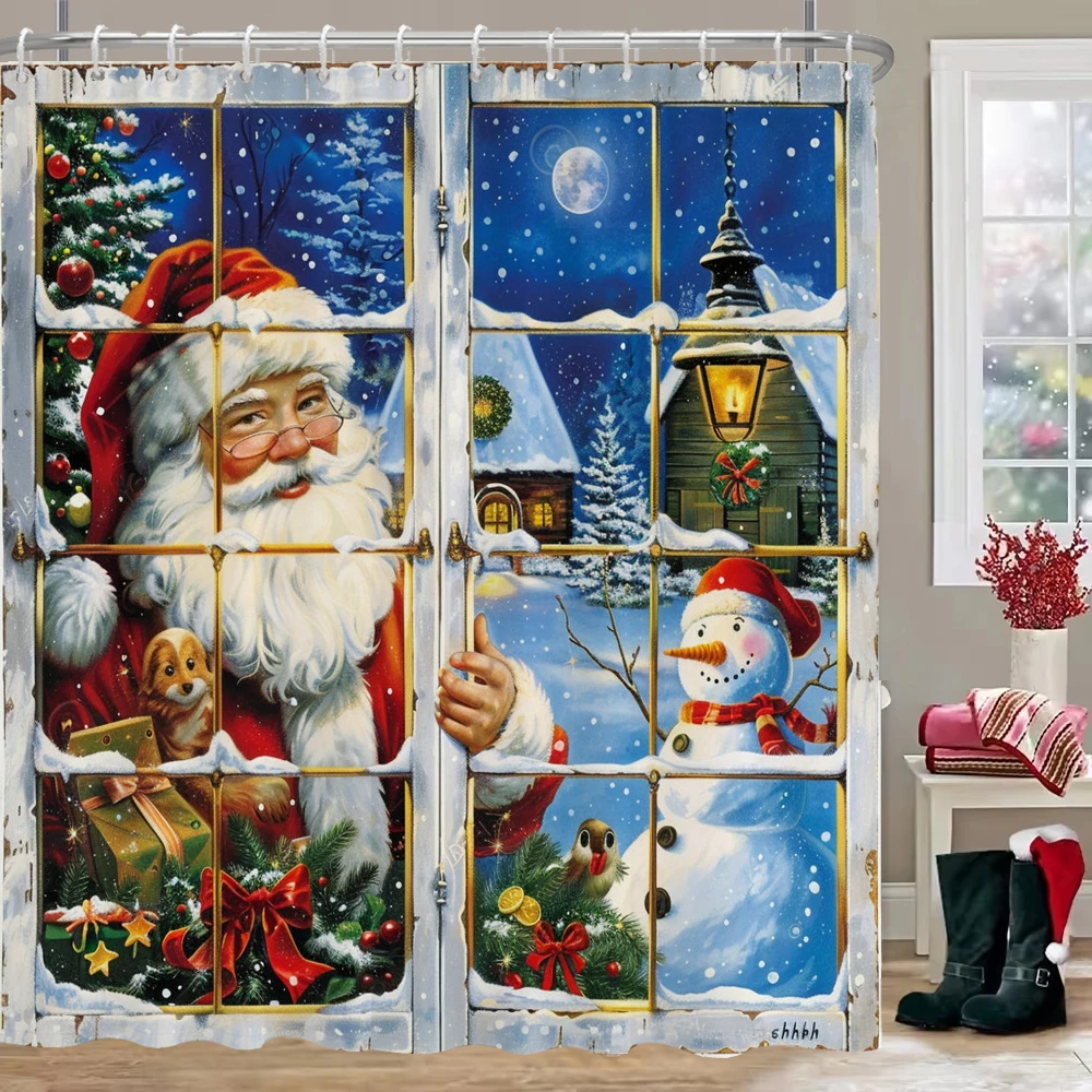 

Christmas Shower Curtain,Winter Christmas Shower Curtains for Bathroom,Cute Funny Shower Curtain,Waterproof Polyester Insulated
