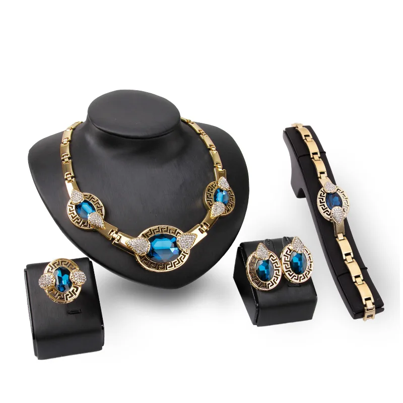 Exaggerated Fashion Necklace Earrings Jewelry Set for Women European and American Wedding Clothing Four-piece Set