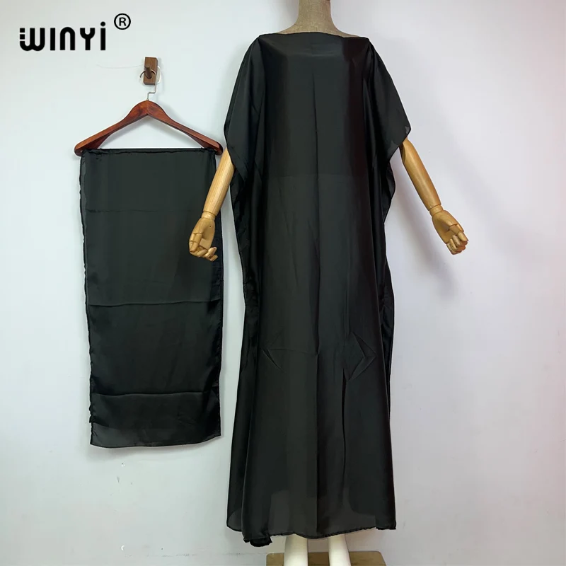 WINYI summer monocolour Africa dress Dubai Muslim Dashiki Caftan beach dress With belt evening Europe dresses for women 2023