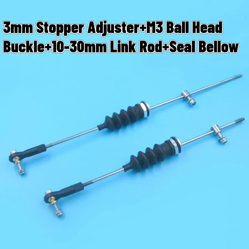 3mm Servo Linkage Set M3 Ball Joint+Stopper Adjuster+Seal Bellow+10-30mm Push Rod Kit Model Boat Rudder Metal Connection Part