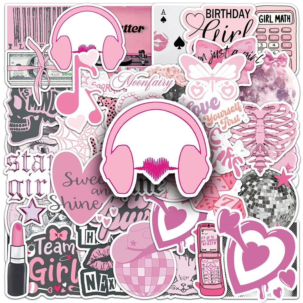 10/30/50 szt. Naklejki w stylu Ins, urocze, słodkie, różowe, dziewczęce, estetyczne, kreskówkowe naklejki do samodzielnego tworzenia albumów, na bagaż, telefon, graffiti, dekoracje.