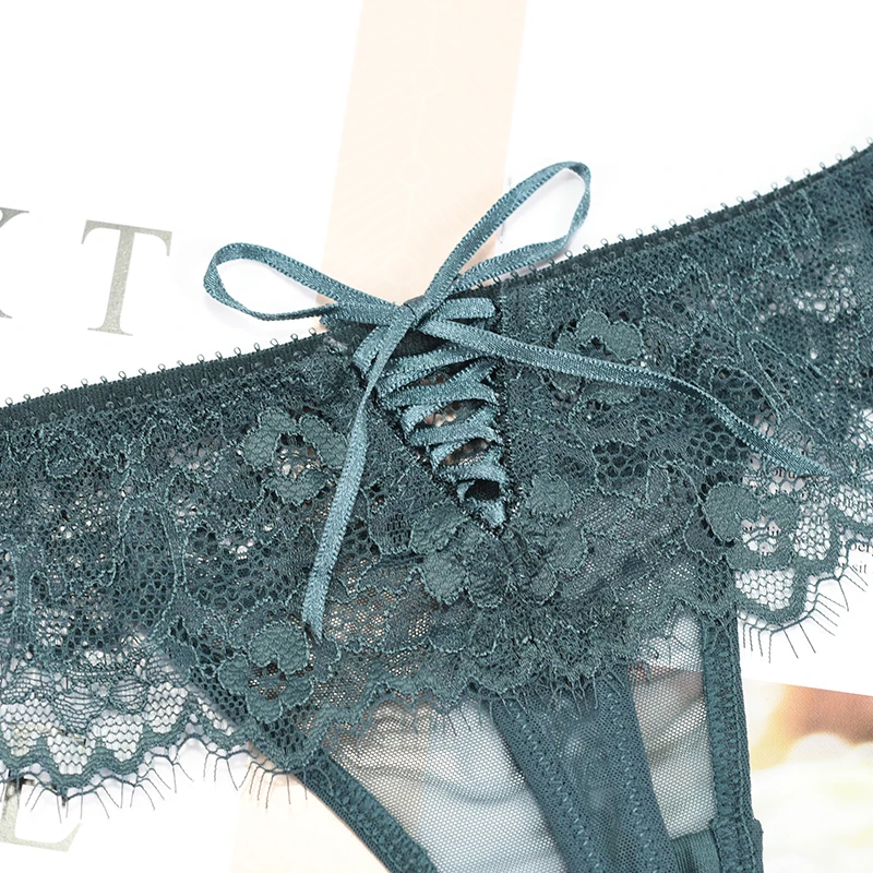 New Fashion Sexy G-String Lady 3 Piece Panties Transparent Lace Thong Women Underwear Soft Low-Rise Thongs Embroidery