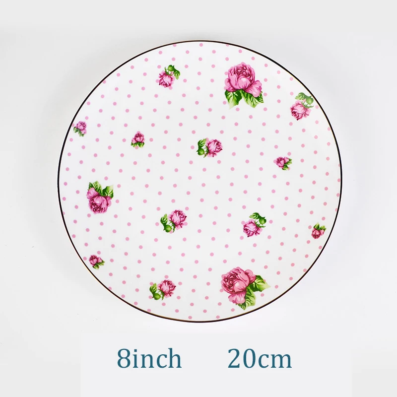 Round Polka Dots Ceramic Bowl Dinner Plates Tableware Ceramic Diome Food Dish Fruit Salad Soup Plate