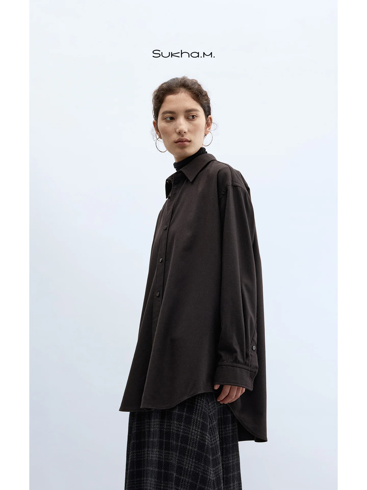

Sukha M Vintage Modern Woolen Shirt Jacket Long Sleeve Loose Shape Women's Commute Style Fashion Outerwear Breathable