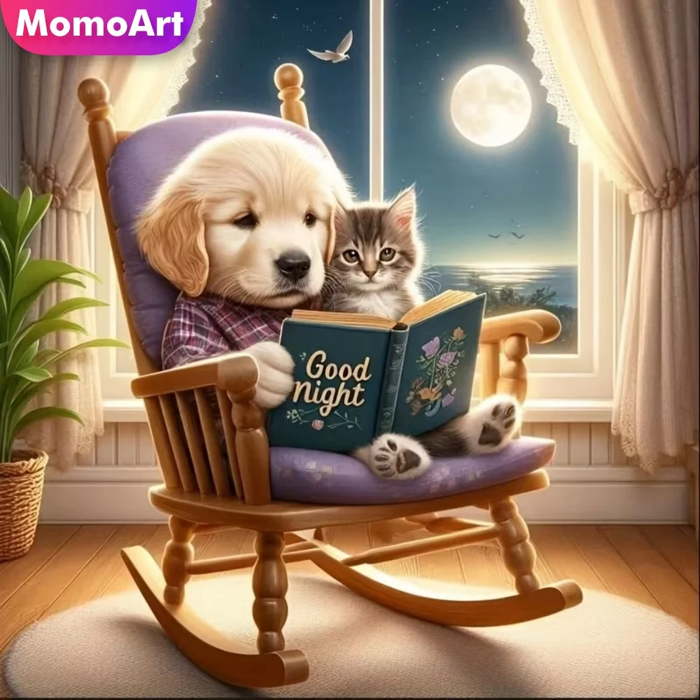 Momoart Diamond Painting Hund Tier Neuerscheinung DIY Katze Diamant-Mosaik Acryl Bastelbedarf Stickerei Dekoration für Zuhause