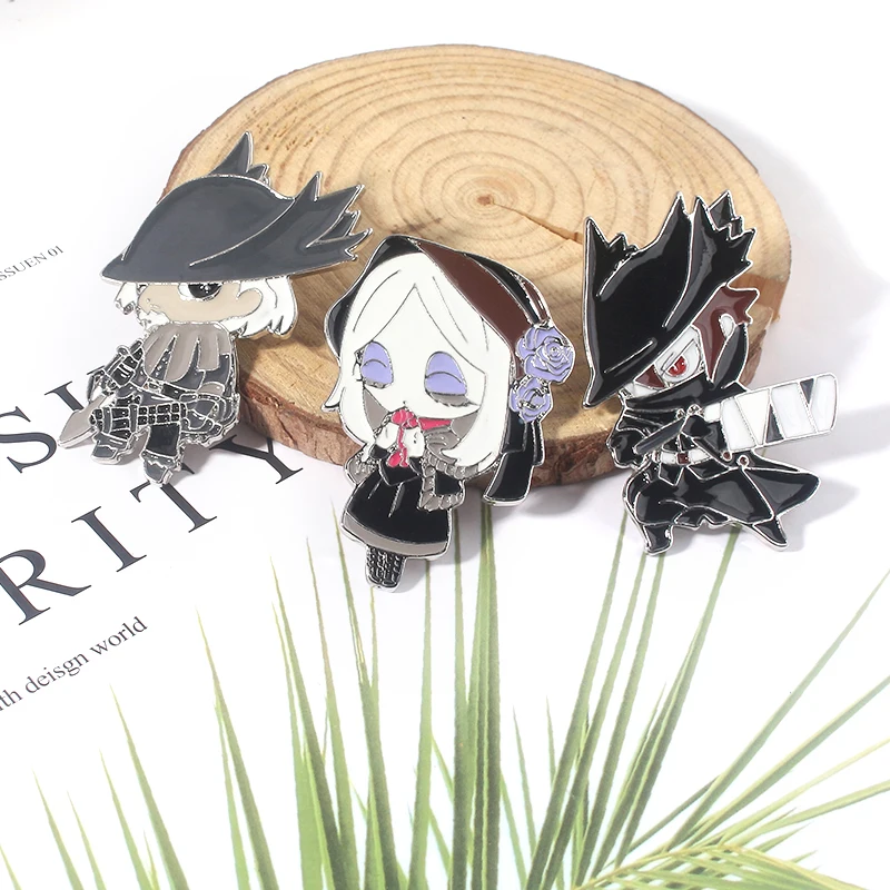 SG New Bloodborne & Dark Souls Hunters Ludwig Maria Blood Source Doll Figure Shirt Coat Brooches Pins Keyring Choker Jewelry