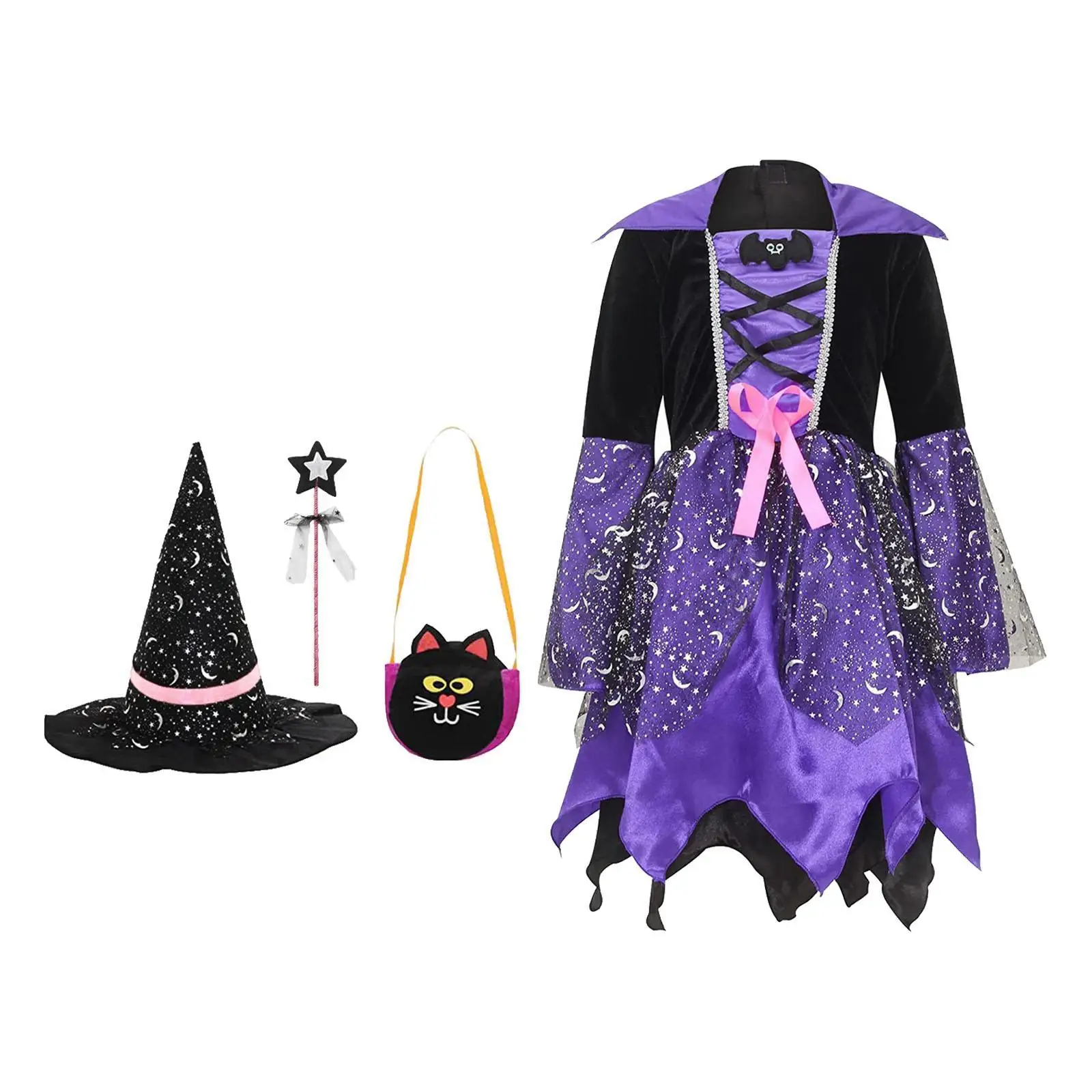 

Child Witch Costume Dress Witch Outfit with Hat for Indoor Outdoor Versatile