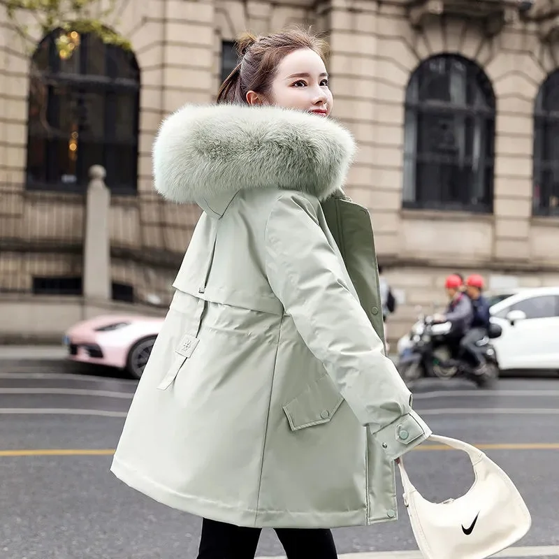 Women Parka 2023 New Winter Jacket Fashion Long Coat Wool Liner Hooded Parkas Slim with Fur Collar Warm Snow Wear Padded Outerwe