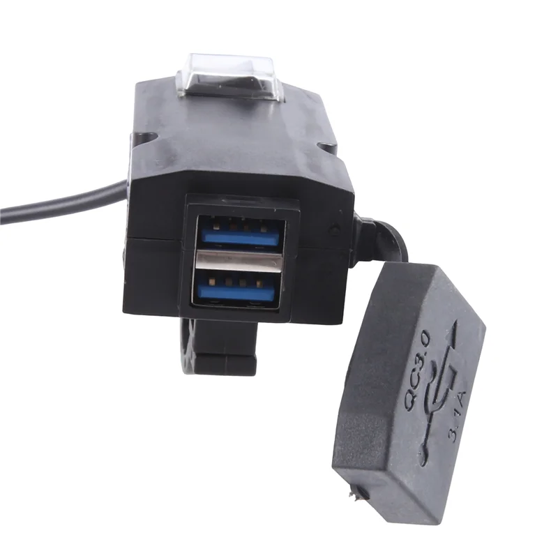 1 шт. адаптер для зарядного устройства на руль мотоцикла, розетка для питания, черный, водонепроницаемый, 12 В-24 В, QC3.0/3,1 А, двойной USB-порт