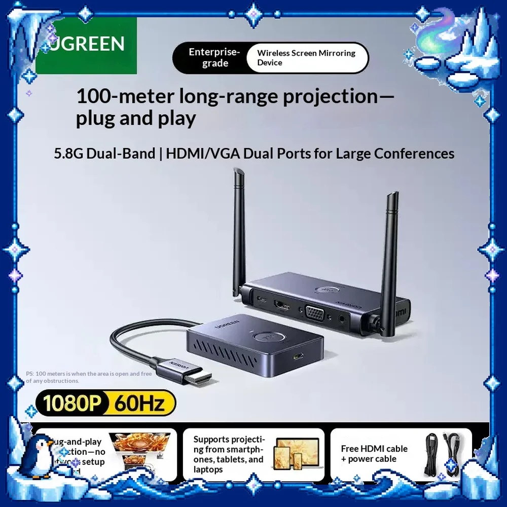 UGREEN S305 Wireless Presentation System 100m HDMI VGA 1080P 60Hz Point to Point Screen Mirroring
