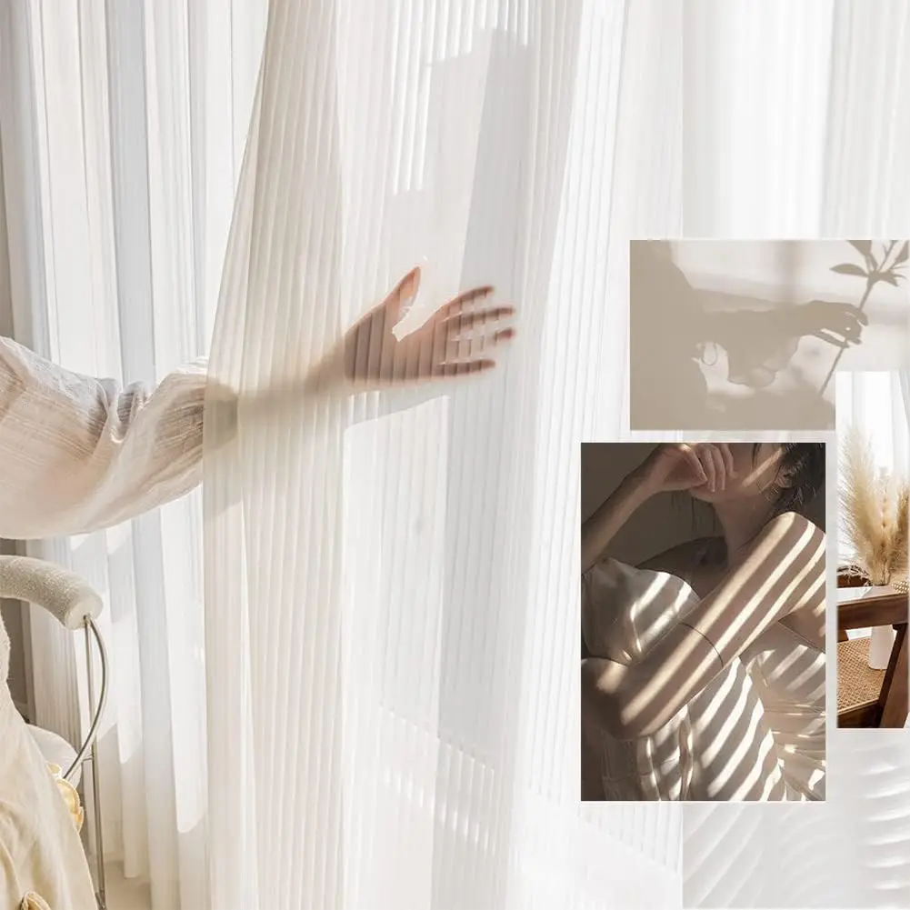 

Vertical Chiffon Sheer Curtains White Tulle Sunshade UV Protection High Quality for Living Room Bedroom Modern Simple Yarn Blind