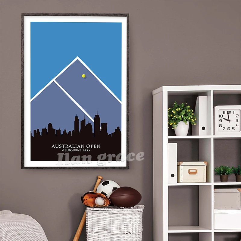 بطولات التنس جدار الفن طباعة البطولات الكبرى البطولات المشارك الحديثة الحد الأدنى ملعب التنس قماش اللوحة التنس عاشق هدية #6