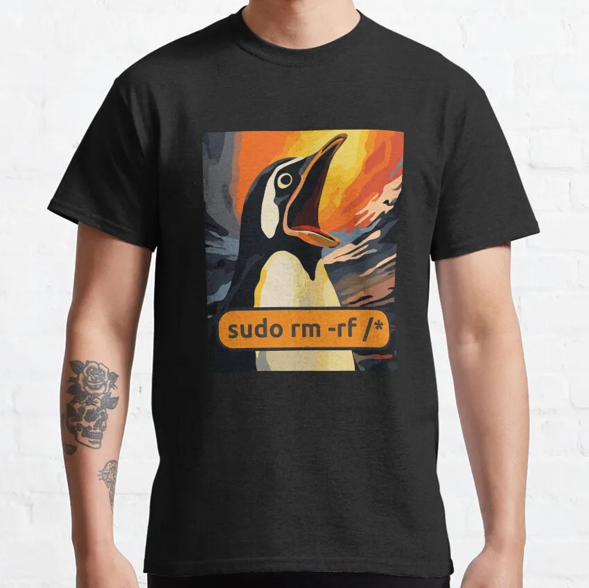 

Screaming Tux Linux sudo rm -rf /* computer geek systems administrator web development 100%cotton printed funny t shirt gift tee