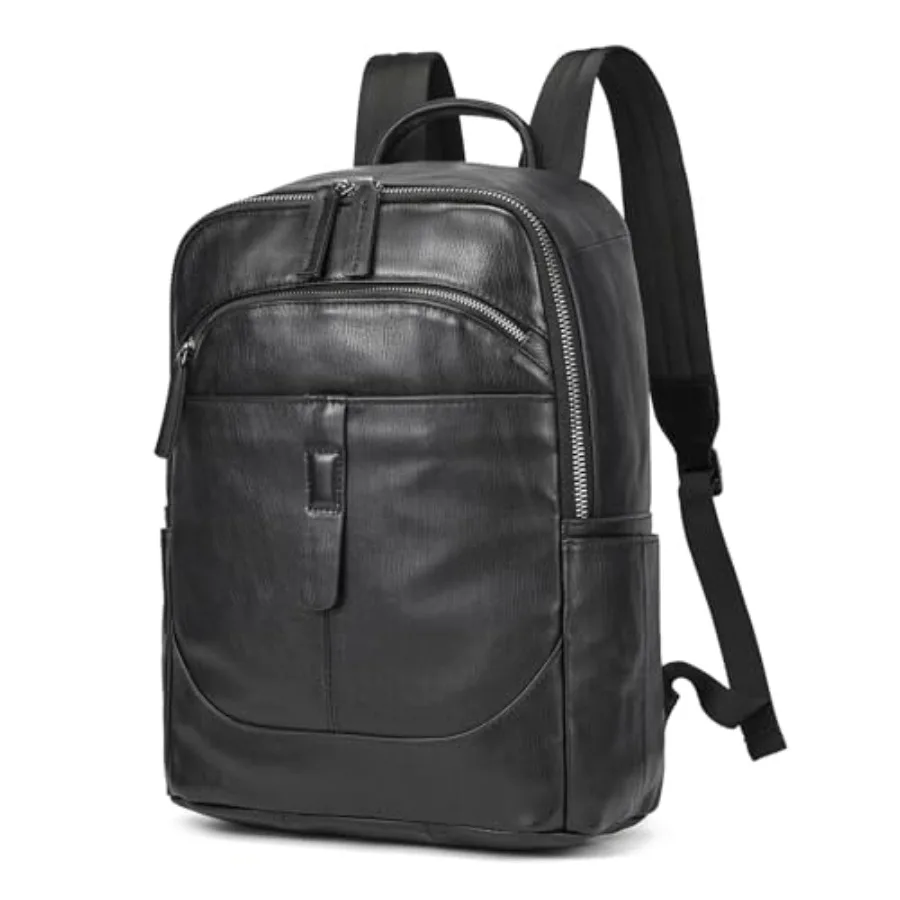 

Genuine Leather Backpack for Men Casual Weekender Backpack Multi Pockets 15.6 Inch Laptop Bag for Travel Business Outdoor Black