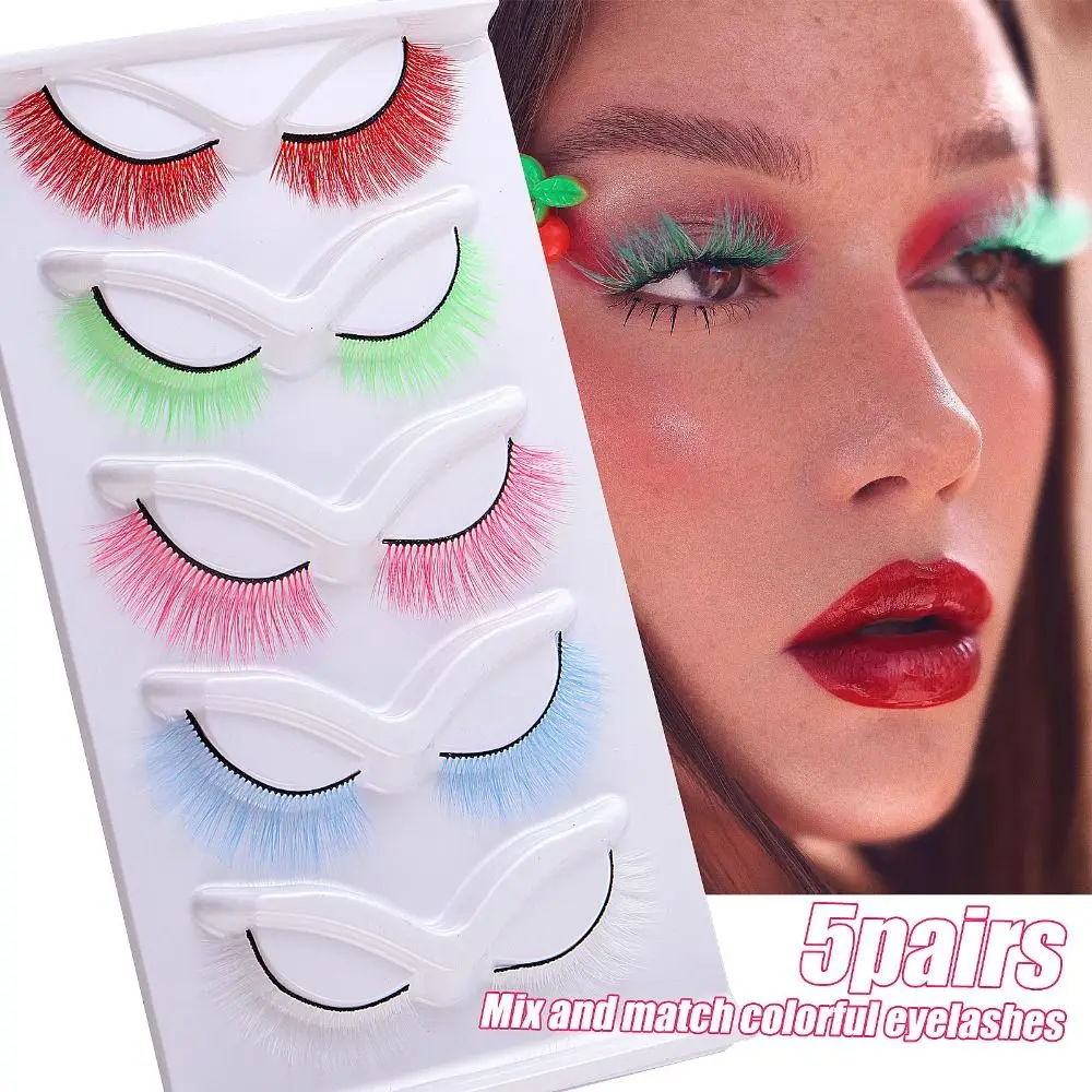 Wispy Colored Lashes Halloween Fluffy Colored Strip Lashes Dramatic False Lashes with Color for Christmas Holidays Party