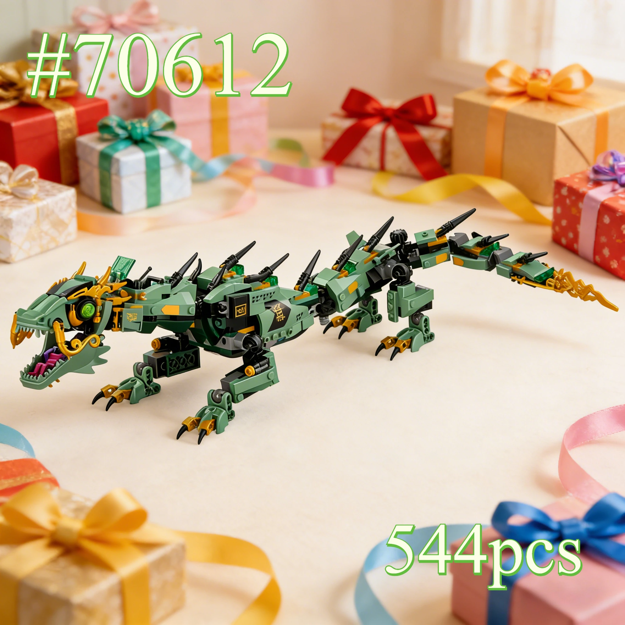 

Наборы строительных блоков Green Mechanical Dragon 70612, подходящие для рождественских подарков, совместимые с частицами Lego, 544 шт.