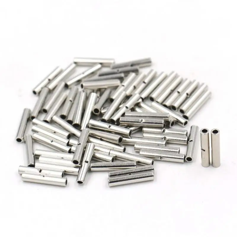 50-100p Non-Insulated Butt Wire Connector Ferrules Electrical Cable Terminal Copper Bare Tinned Crimp Terminal 12-10AWG 16-14AWG