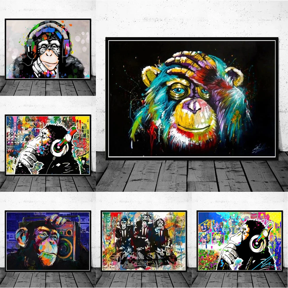 

Watercolour Thinking Monkey Wall Art Canvas Print Abstract Animal Poster Painting No Frame Home Decor Picture For Room Cuadros