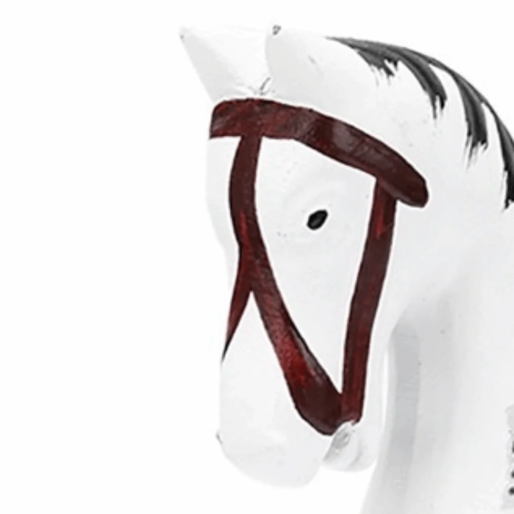 Pine Hand Carved Wooden Wobble Decor White, Blue, Grey Horse Nordic Log Figurine 9.06in Collectible Wood Display Statue