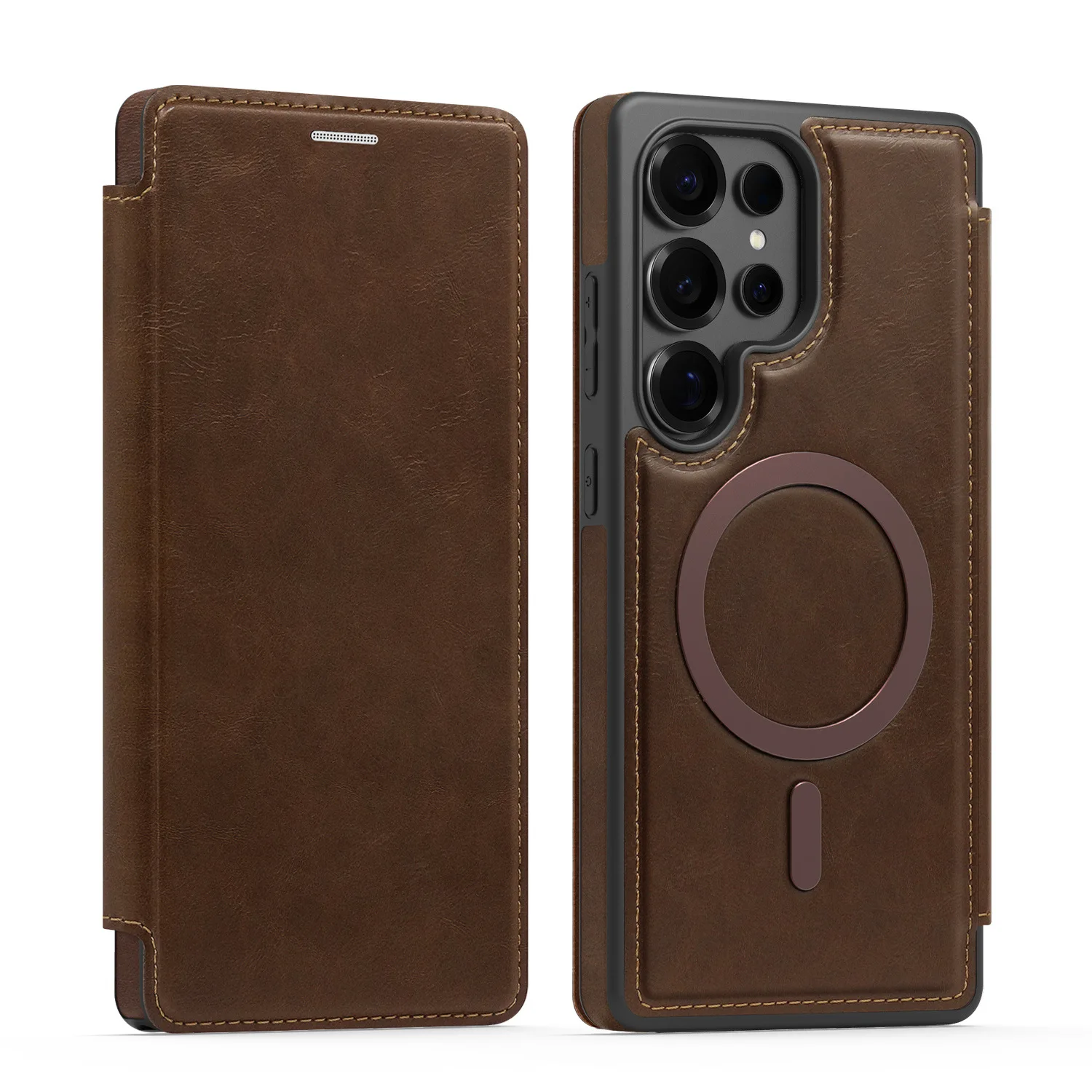 

For Samsung S25 Edge/S25 Ultra Phone Case Business Retro Flip Leather Magnetic Charging Card Case For Galaxy S24/S23/S22 Series