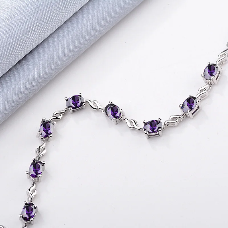 Oval Cut Created Alexandrite Sapphire 925 Sterling Silver Infinity Love Bracelet for Women Purple Gemstone Jewelry Pulseiras