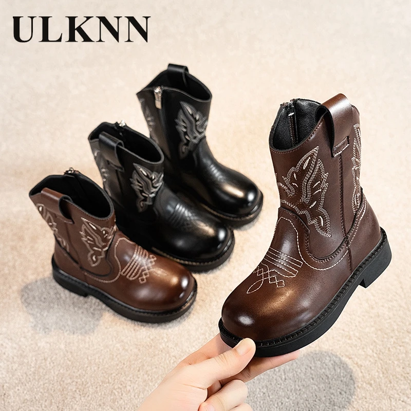 Girls Flat Brown Boots Students Mid-leg Boots Princess Long Boots Autumn New Leather Boots Children Summer Travel Black Boots