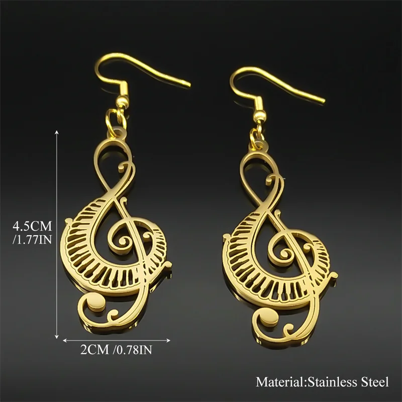 Music Note Treble Clef Earring Drops For Women Stainless Steel Gold Color Hollow Earrings Music Symbol Party Gift Jewelry E8598