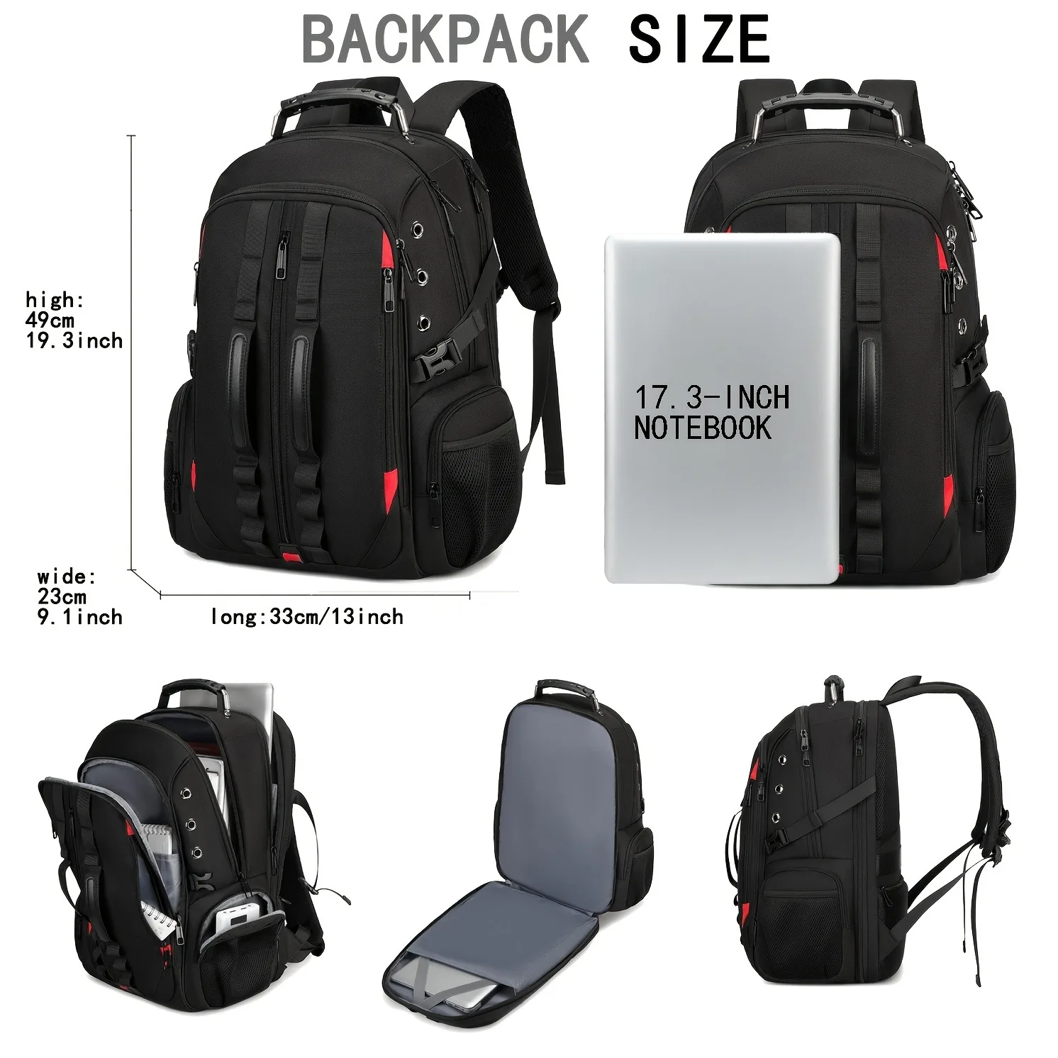 Men's Large Travel Laptop Backpack, 17 Inch Water Resistant Business Carry On Backpack with USB Charging Port, Expandable Multi