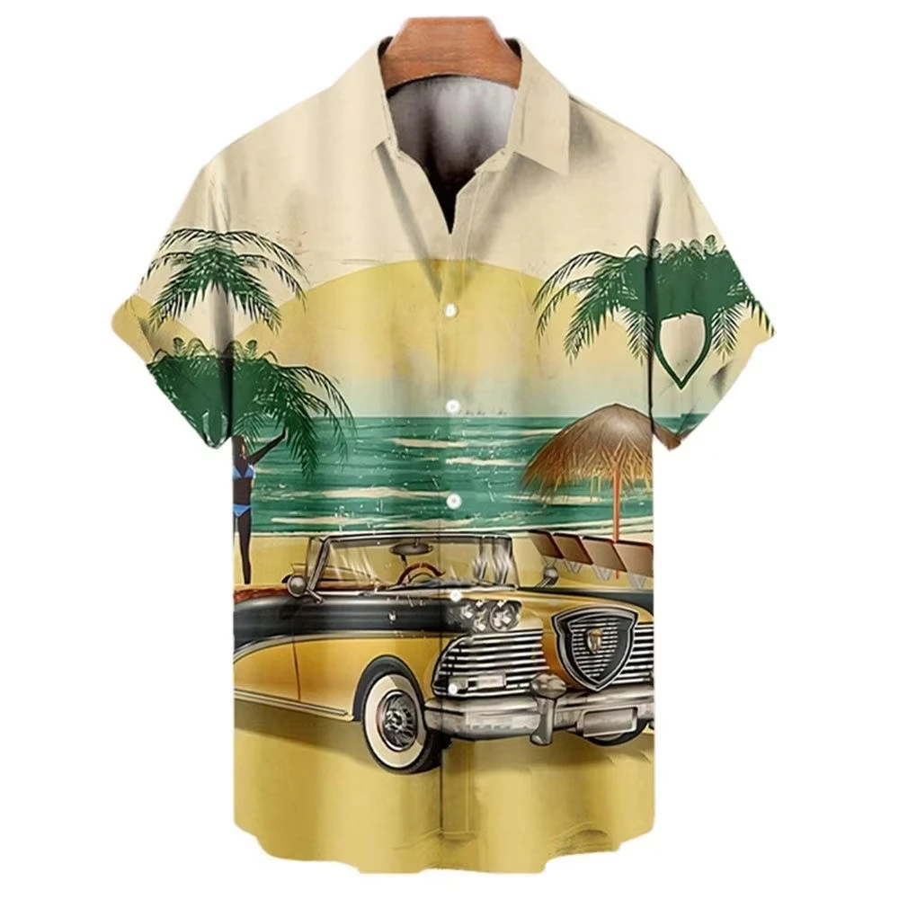 2026 Men's Hawaiian Shirt Beach Travel and Surfing Casual Short-Sleeve Top—Stylish Loose-Fit Collared Button-Down Shirt